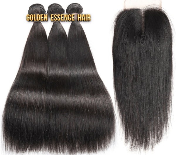 Straight Brazilian/Cambodian/Indian 100% Unprocessed Virgin Hair Weave Bundles+Closure 4*4